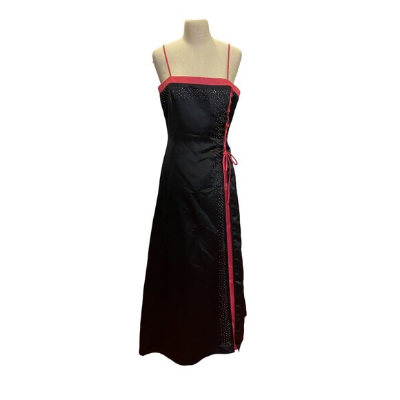 Debs Black Pink Spaghetti Strap Evening Dress Size 13 - Picture 1 of 8